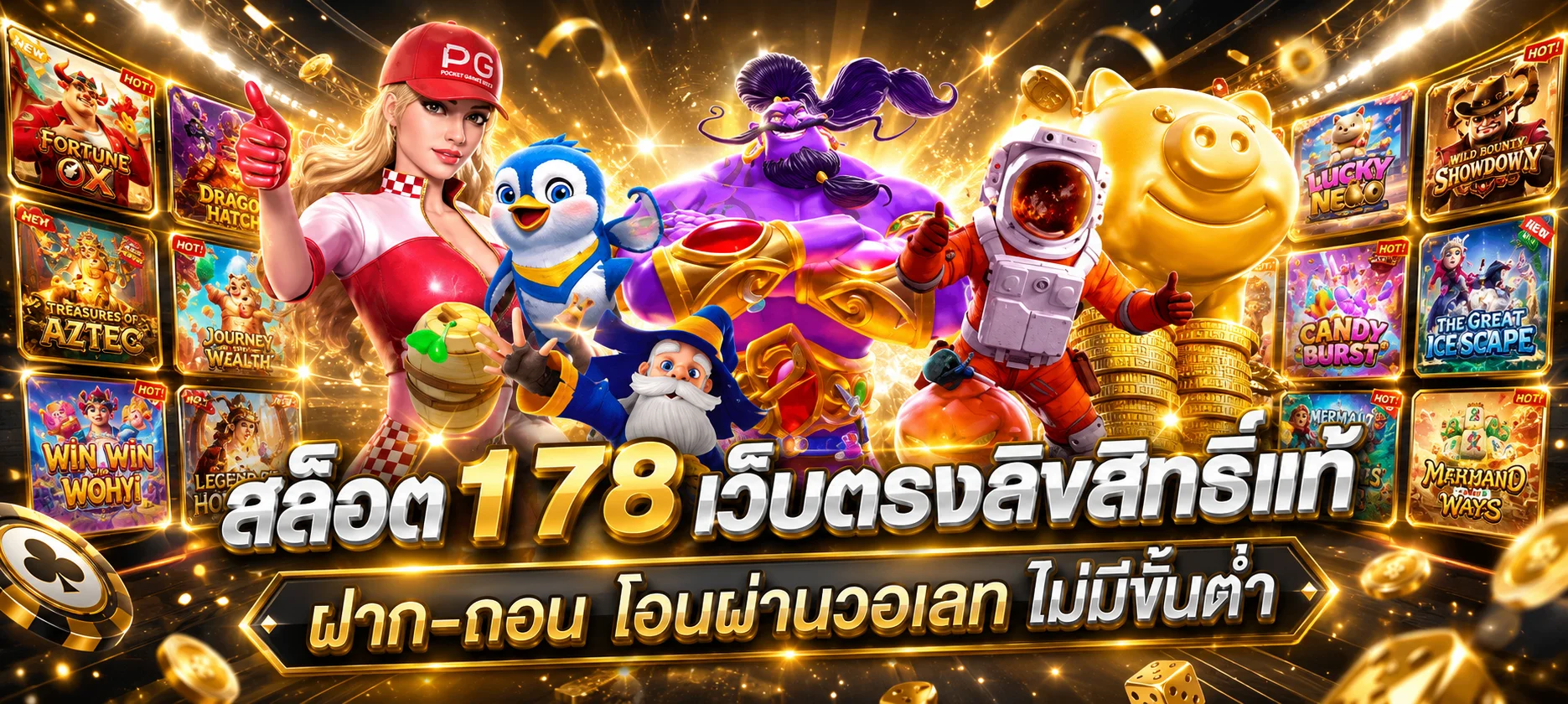 แบนเนอร์สล็อตออนไลน์ PGCASH88 รวมค่ายเกมสล็อตชั้นนำ